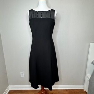 EVAN PICONE Midi Dress 8 Illusion w. Rhinestones Black Back Drape Cocktail Party